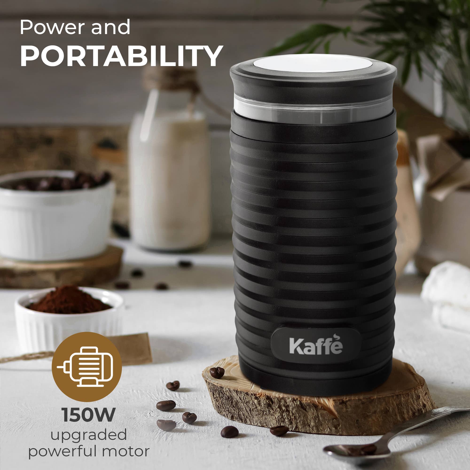 Kaffe Electric Coffee Grinder With Brush - 3.5oz Capacity For Beans, Spices & Herbs - Matte Black